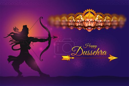 Ilustración de Arco y Flecha de Rama en el feliz festival Dussehra de la India, Happy navratri & Durga Puja - Imagen libre de derechos