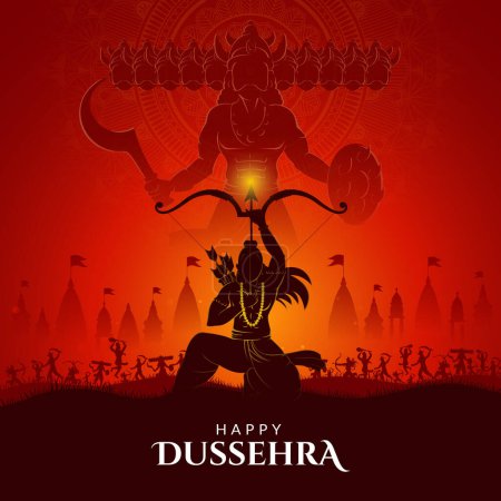 War of Lord Rama and Ravana Happy Dussehra, Navratri and Durga Puja festival of India