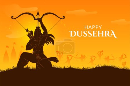 Illustration for War of Lord Rama and Ravana Happy Dussehra, Navratri and Durga Puja festival of India - Royalty Free Image