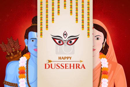 Illustration for Lord Rama and Sita in Dussehra Navratri festival of India poster - Royalty Free Image