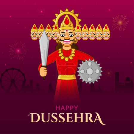Illustration for Ravana Dahan, Happy Dussehra, Navratri and Durga Puja festival of India - Royalty Free Image
