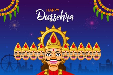 Illustration for Ravana Dahan, Happy Dussehra, Navratri and Durga Puja festival of India - Royalty Free Image