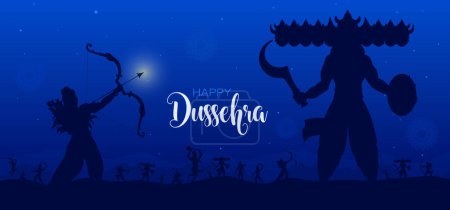 Illustration for War of Lord Rama and Ravana Happy Dussehra, Navratri and Durga Puja festival of India - Royalty Free Image