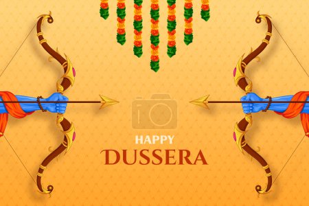 Téléchargez les illustrations : Arc et flèche de Rama dans Happy Dussehra, Navratri et Durga Puja festival de l'Inde - en licence libre de droit