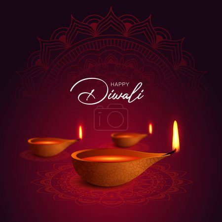 Ilustración de Happy Diwali Elegante pavo real de oro y linternas brillantes - Imagen libre de derechos