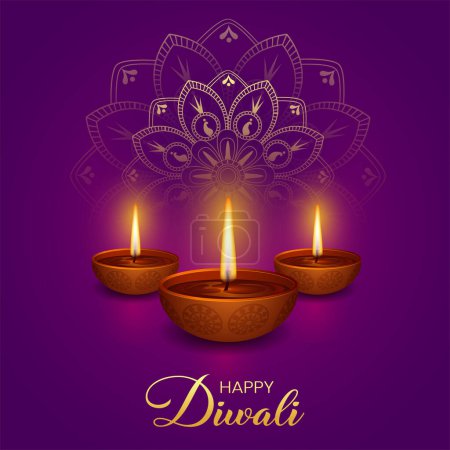 Illustration for Happy Diwali Elegant Golden peacock & Sparkling lanterns - Royalty Free Image