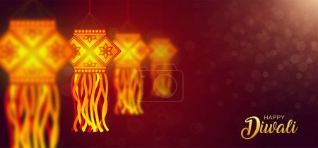 Illustration for Happy Diwali Elegant Golden Sparkling lanterns - Royalty Free Image