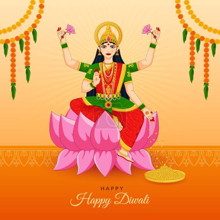 Illustration for Happy Diwali Worship of Goddess laxmi - Royalty Free Image