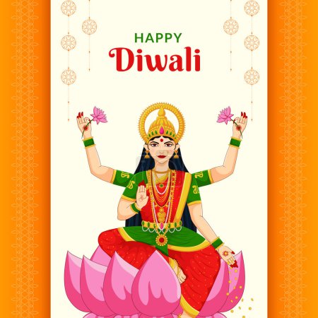 Illustration for Happy Diwali Worship of Goddess Laxmi - Royalty Free Image