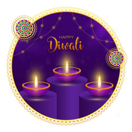 Illustration for Happy Diwali with Elegant Diya Greeting - Royalty Free Image