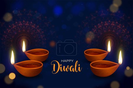 Illustration for Happy Diwali with Elegant Diya Greeting latterns - Royalty Free Image