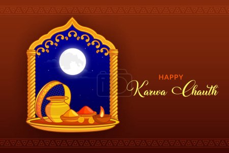 Illustration for Decorated pooja thali for indian festival of karwa chauth celebration. - Royalty Free Image
