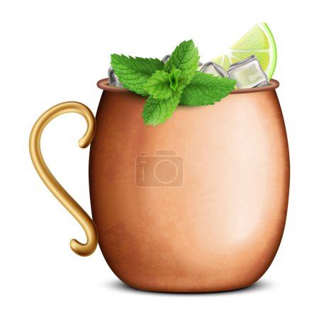 Vector illustration of a Moscow Mule cocktail in a classic copper mug 