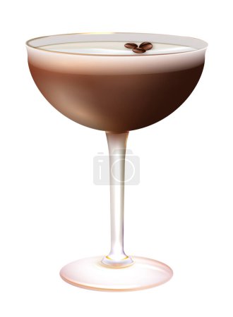 Vektorzeichnung eines Espresso-Martini-Cocktails in einem Coupé-Glas auf isoliertem weißem Hintergrund