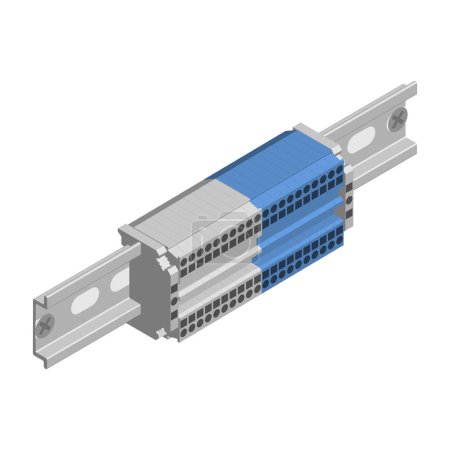 Illustration for Terminal blocks for connecting wires on a din rail. 3D isometric style, vector illustration. - Royalty Free Image