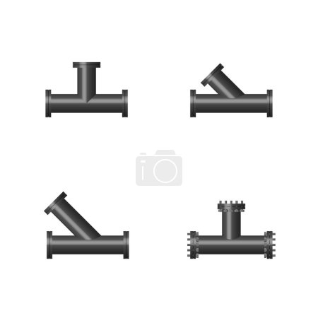 Téléchargez les illustrations : Set of steel pipes with connecting flanges, 3D vector illustration. - en licence libre de droit