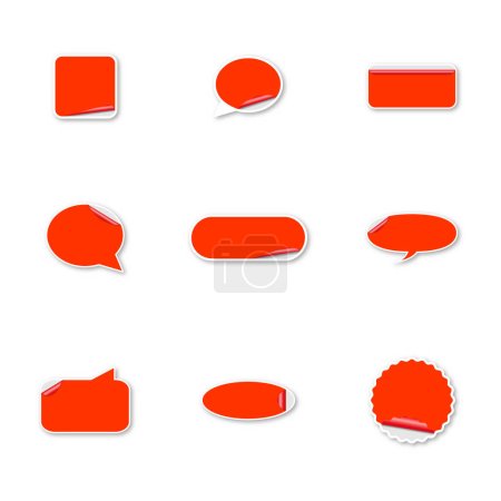 Illustrazione per Set di adesivi di carta rossa isolati su sfondo bianco. Elementi di design etichette e tag, illustrazione vettoriale. - Immagini Royalty Free