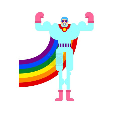 Illustration for Superhero gay cartoon isolated. Super lgbt in mask and raincoat. rainbow cape - Royalty Free Image
