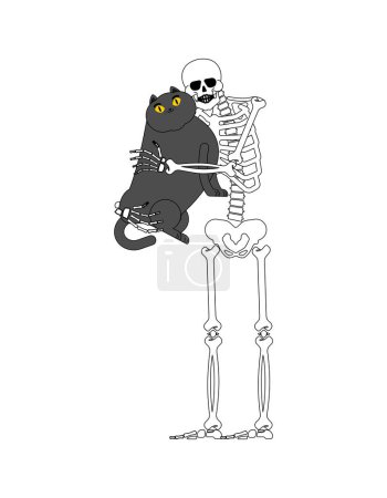 Illustration for Skeleton love cat. Skeleton hugging cat. My favorite kitten. Death and the kitty. - Royalty Free Image