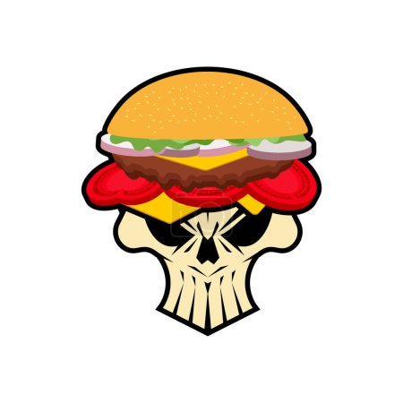 Illustration for Skull burger. Harmful food. not healthy fast food - Royalty Free Image