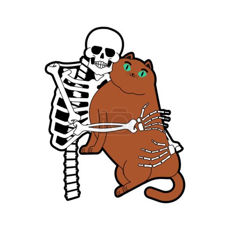 Illustration for Skeleton love cat. Skeleton hugging cat. My favorite kitten. Death and the kitty. - Royalty Free Image