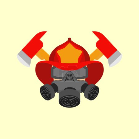 Téléchargez les illustrations : Pompier en casque. Hache de feu et flamme. Symbole des pompiers. emblème pompier - en licence libre de droit