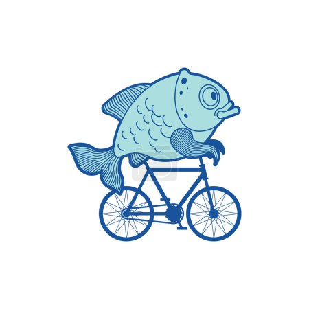 Ilustración de Pescado en bicicleta. Carpa en bicicleta Dibujos animados. Ilustración vectorial - Imagen libre de derechos