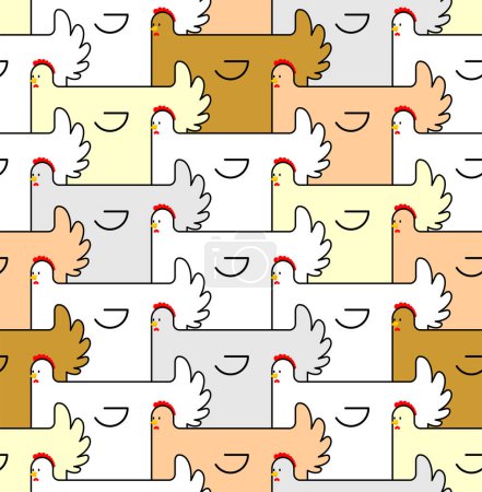 Illustration for Laying hen and many eggs pattern seamless. Baby fabric texture - Royalty Free Image