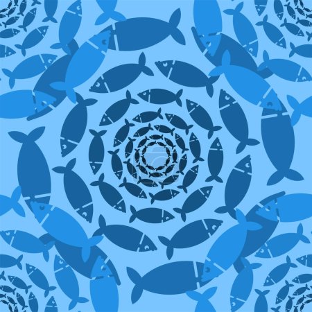 Téléchargez les illustrations : École de poisson motif circulaire sans couture. Poissons essaim cercle fond. Texture tissu bébé - en licence libre de droit