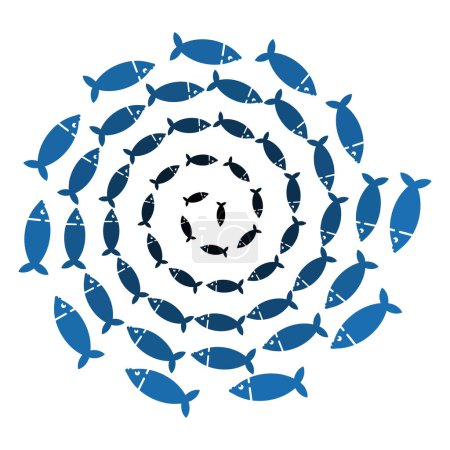 Téléchargez les illustrations : Ecole de poissons mouvement circulaire. Poissons essaim cercle. Illustration vectorielle - en licence libre de droit