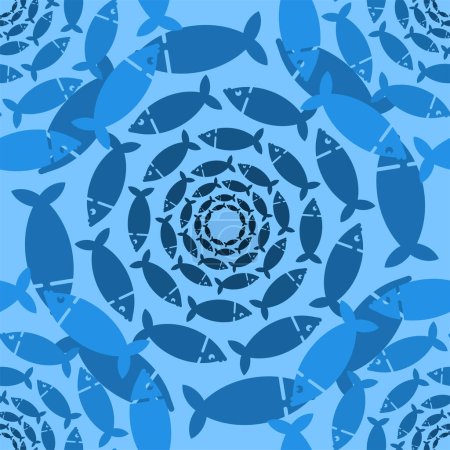 Téléchargez les illustrations : École de poisson motif circulaire sans couture. Poissons essaim cercle fond. Texture tissu bébé - en licence libre de droit