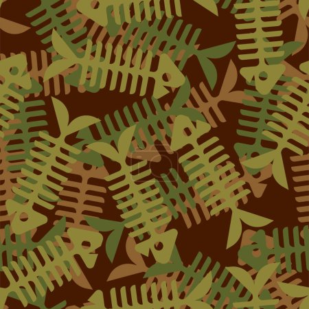 Illustration for Fish skeleton army Pattern seamless. military Fish bones Background. soldier texture - Royalty Free Image