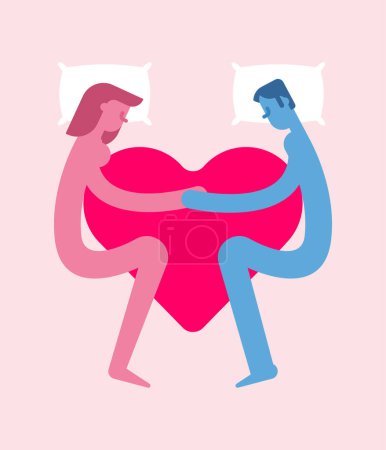 Téléchargez les illustrations : Grand concept d'amour. Couple aimant au lit avec un grand cœur. concept de relation amoureuse. - en licence libre de droit