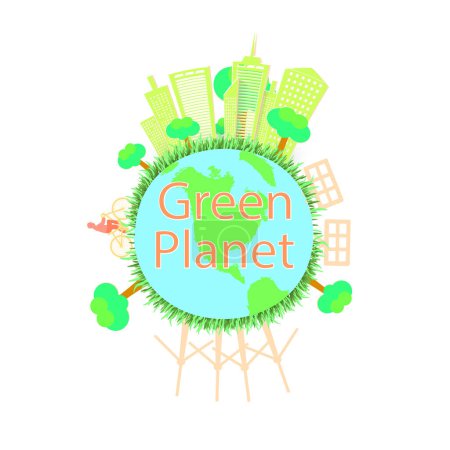 Illustration for Vector illustration of a concept green planet, flat style. - Royalty Free Image