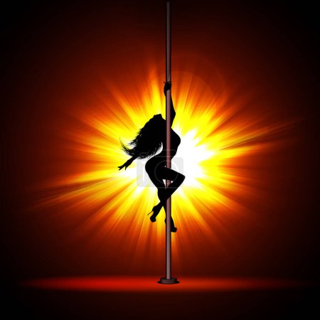 Illustration for Dance concept girl dancing on a pylon. Sexy image of a girl. Vector illustration for cover and advertisement of a dance club. - Royalty Free Image