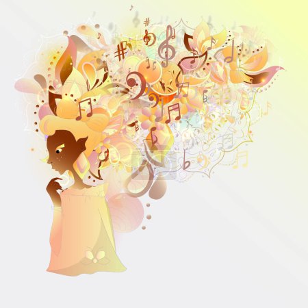 Illustration for Vector illustration of a beautiful girl in headphones listens to music. - Royalty Free Image