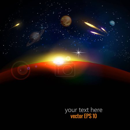 Illustration for Planet landscape vector illustration. Space background with place for text. - Royalty Free Image