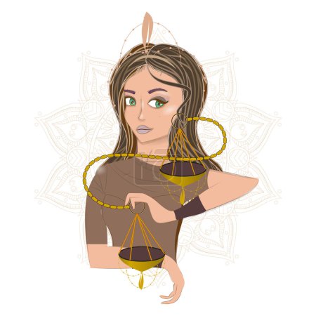 Illustration for Vector illustration of a beautiful girl zodiac sign. Astrology and horoscope concept. libra zodiac - Royalty Free Image