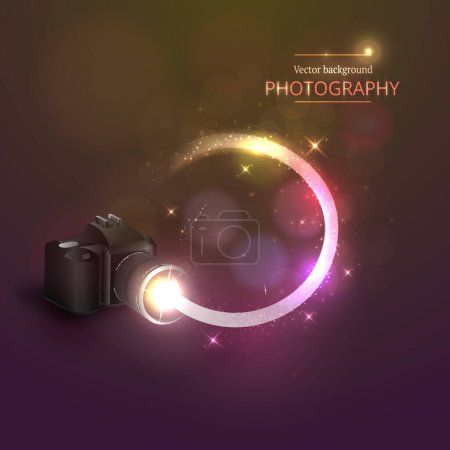 Illustration for Vector illustration abstract concept of photography, videography. Lens with bright light. - Royalty Free Image