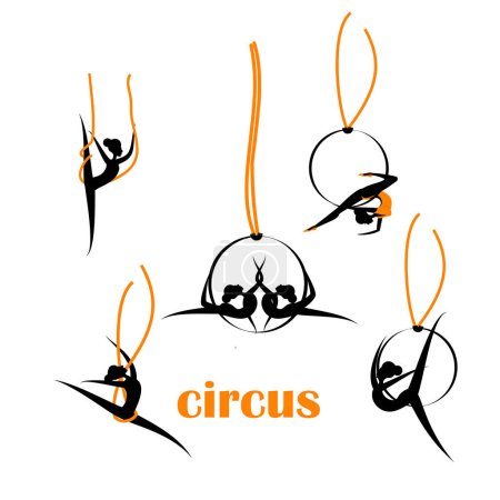 Ilustración de El concepto de un gimnasta de circo en un aro, un espectáculo con un fondo brillante. Ilustración vectorial. - Imagen libre de derechos