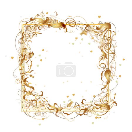 Ilustración de Banner del Día de San Valentín. Fondo floral de patrones dorados sobre fondo negro ilustración vectorial. - Imagen libre de derechos