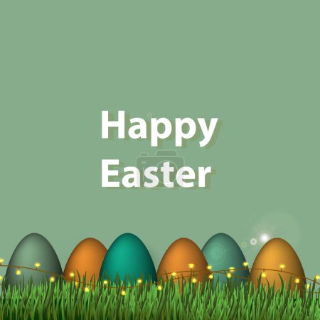 Illustration for Vector isolated colorful illustration in flat style. Happy easter concept, holiday. Poster with eggs. - Royalty Free Image