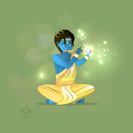 Illustration for Vector illustration of Lord Krishna playing the flute near Radha. Internal feminine energy. Religion of India. - Royalty Free Image