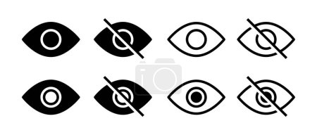 Illustration for See and unsee eyes vector icon set. Hide and unhide symbol. Data privacy and sensitive content sign - Royalty Free Image