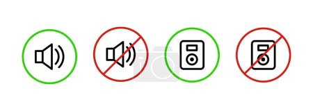 No sound vector icon set. Speaker is forbidden symbol. Keep silence sign board