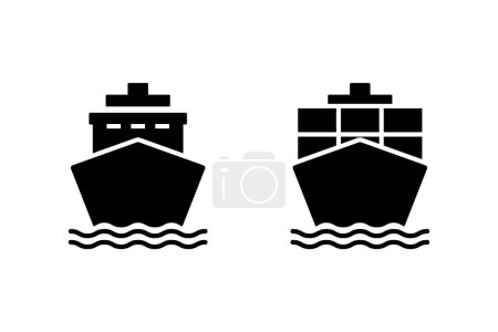Téléchargez les illustrations : Bateau bateau vecteur icône ensemble. Symbole du pétrolier. Transport signe de conteneur - en licence libre de droit