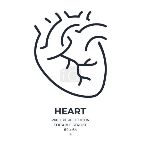 Ilustración de Icono de contorno de accidente cerebrovascular editable órgano del corazón aislado sobre fondo blanco ilustración vectorial plana. Pixel perfecto. 64 x 64. - Imagen libre de derechos