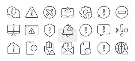 Illustration for Warning, alert, exclaim, danger and stop sign editable stroke outline icons set isolated on white background flat vector illustration. Pixel perfect. 64 x 64. - Royalty Free Image
