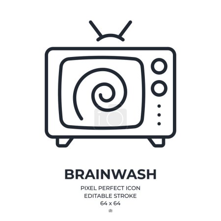 Illustration for Brainwash and propaganda through television and news concept editable stroke outline icon isolated on white background flat vector illustration. Pixel perfect. 64 x 64. - Royalty Free Image