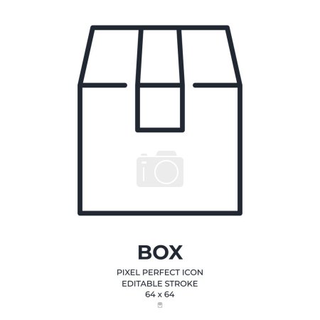 Foto de Cardboard box, moving, shipping, delivery, import and logistics concept editable stroke outline icon isolated on white background flat vector illustration. Pixel perfect. 64 x 64. - Imagen libre de derechos